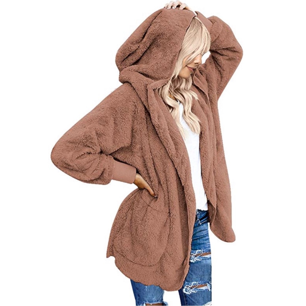 Oversized Open Front Hooded Cardigan W/ Pockets